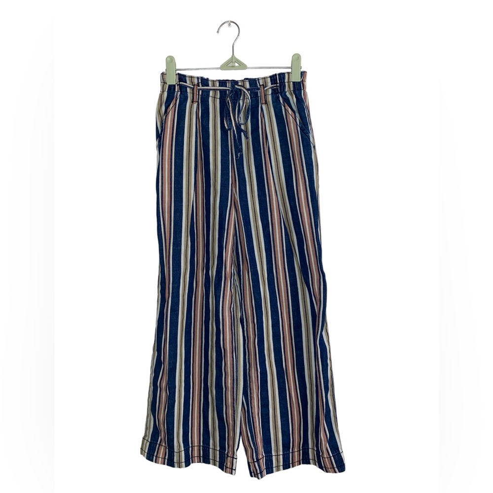 EUC AMERICAN EAGLE Striped Cropped Wide Leg Pants Blue/Pink/Tan
